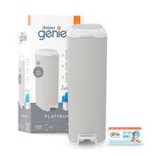 Diaper Genie Platinum ? Stainless Steel Diaper Pail | Large Capacity 47 Diapers | Odor Control | Hands-Free Pedal | Grey