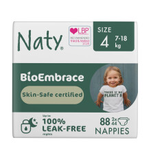 Naty BioEmbrace Baby Nappies | Sensitive Skin Safe Certified | Leak Protection up to 100% | Plant-Based Softness, Premium Comfort | Chlorine-Free