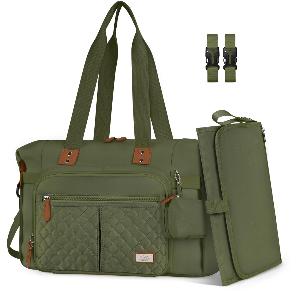 Baby Changing Bags Nappy Tote Bag Waterproof Baby Diaper Bag For Mom And Dad With Pacifier Holder And Portable Changing Mat Green Rainsmore