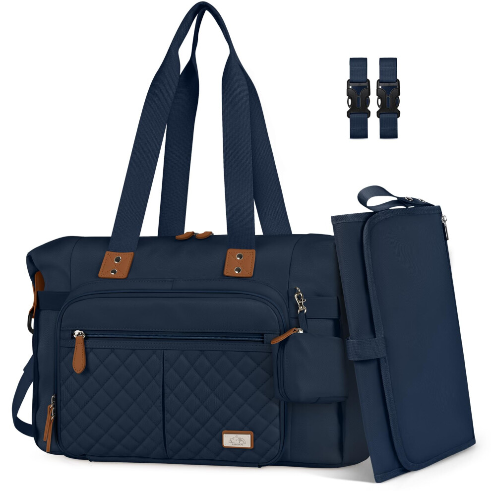 Baby Changing Bags Nappy Tote Bag Waterproof Baby Diaper Bag For Mom And Dad With Pacifier Holder And Portable Changing Mat Blue Rainsmore
