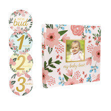 Pearhead Baby's Memory Book and Sticker Set, Floral, Babykeepsake and Picture Book, Baby Photo Album Picture Book, Baby Milestone Book, Baby Gift