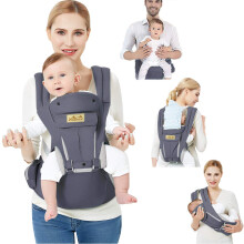 Baby Carrier Ergonomic with Hip Seat/Pure Cotton Lightweight and Breathable/Multiposition:Dorsal, Ventral, Adjustable for Newborn and Toddler 3 to 48