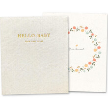 Peachly Baby Memory Book | Baby Book First Year Book Keepsake for Milestones | Simple Cute Scrapbook | Books for Girl | Natural Linen - Clementine