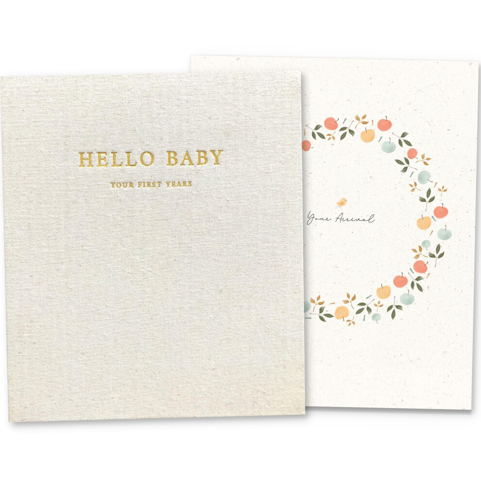 Peachly Baby Memory Book | Baby Book First Year Book Keepsake For Milestones | Simple Cute Scrapbook | Books For Girl | Natural Linen - Clementine