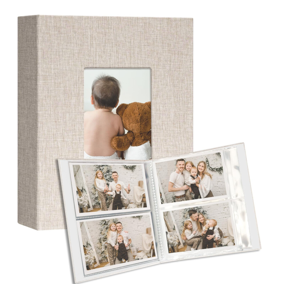 Vienrose Small Photo Album 4X6 Holds 200 Photos 2 Pack, Mini Baby Photo Album Linen Cover For Gifts Wedding Family, Beige
