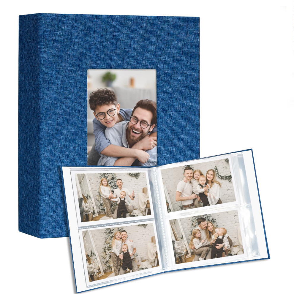 Vienrose Small Photo Album 4X6 Holds 200 Photos 2 Pack, Mini Baby Photo Album Linen Cover For Gifts Wedding Family, Blue