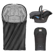 Car Seat Footmuff - Soft Thermo Fleece Baby Footmuff with Drawstring Hood and Storage Pouch - Water and Dirt Resistant - Black (Basic)