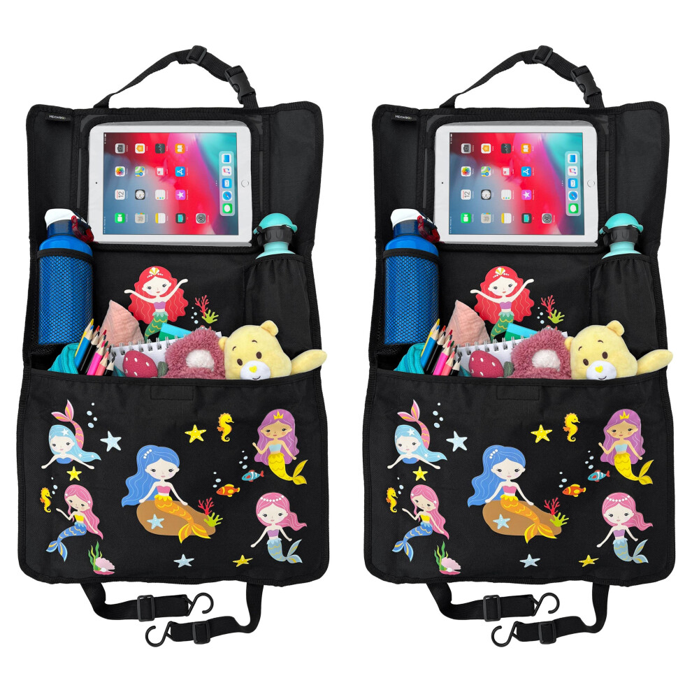 Heckbo 1X Car Backseat Organizer With Adjustable Tablet Pocket For Tablets Up To 20 Inches With Touch Foil - With Mermaid Print - Universal Fit - 5051226067631