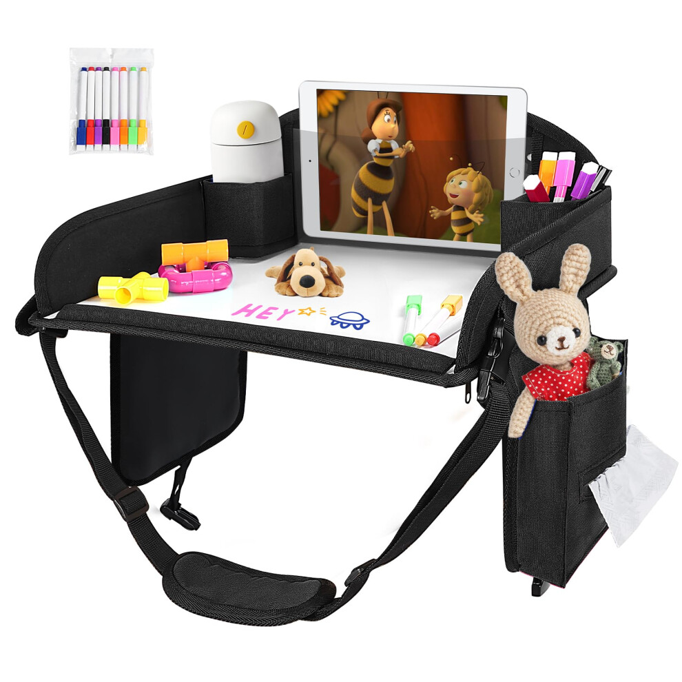 Kids Travel Tray For Car - Car Seat Tray With Markers For Kids Travel, Road Trip Essentials - Carseat Table For Roadtrip Activities Must Have Infanzia