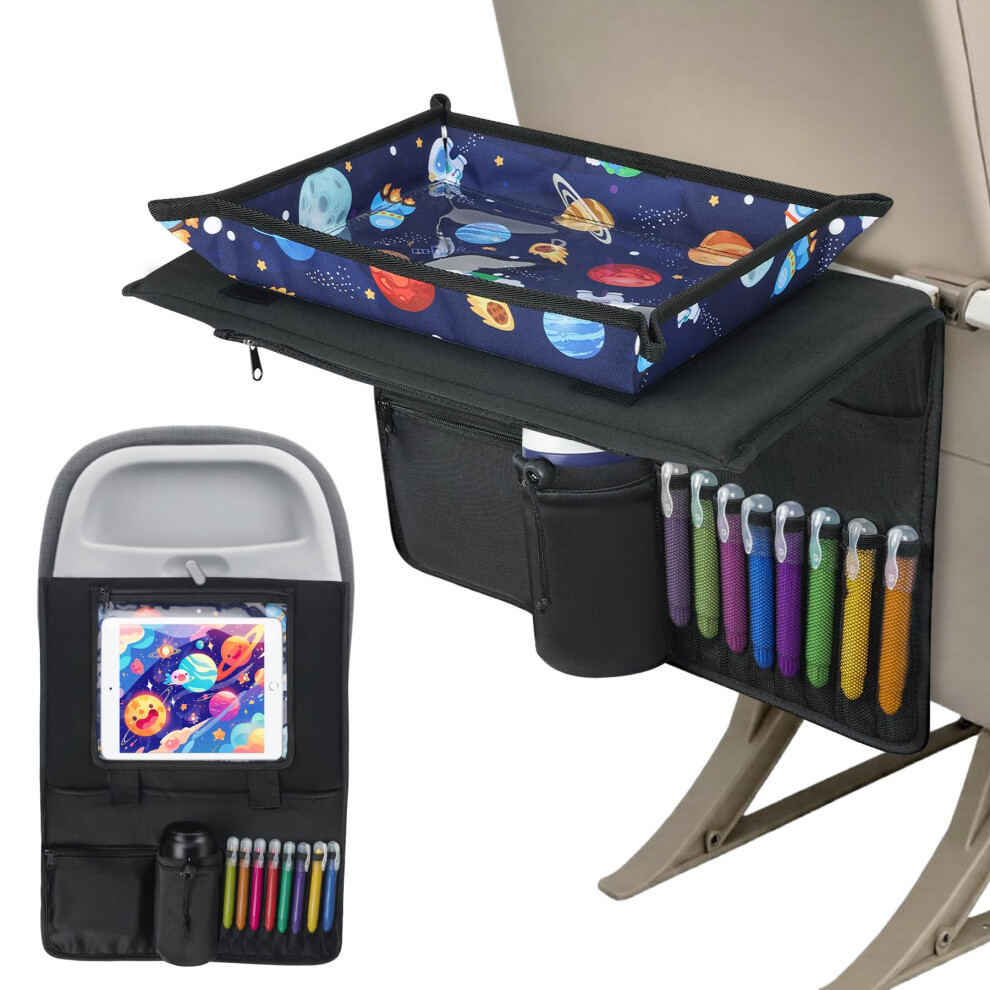 Kids Travel Tray Table Cover With Tablet Holder, Plane Essentials For Toddler, Airplane Travel Tray With Pockets, Travel Essential Must-Haves Babenest