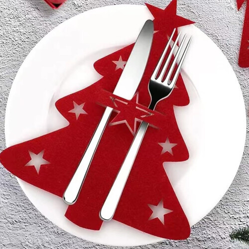Support à Couverts de Noël en Feutre Épais pour Décoration de Table à Manger 2