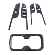 1 Set Carbon Fibre Plastic Car Front Water Cup Holder Frame Cover&Window Lift  Panel Trim Sticker Accessories