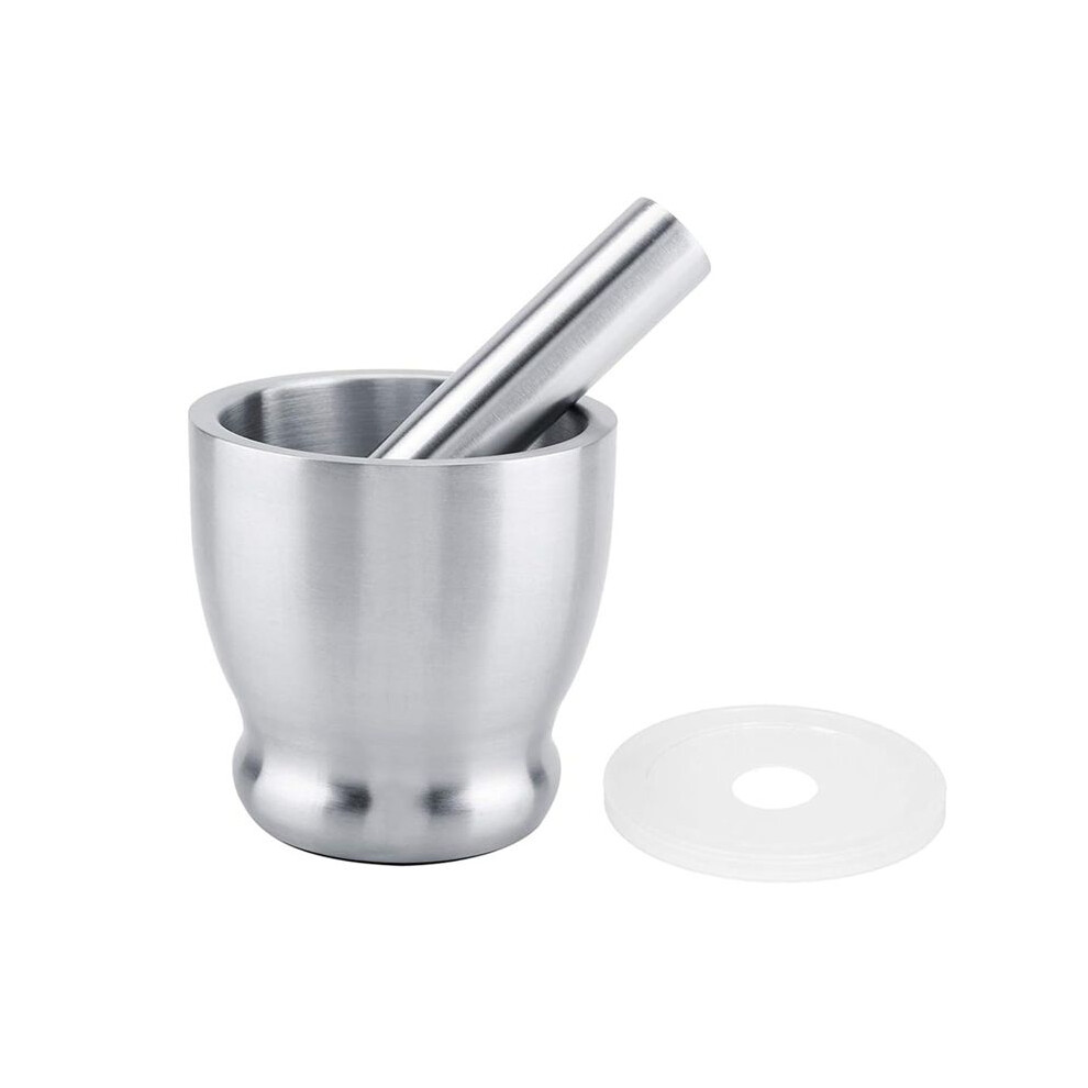 Stainless Steel Large Mortar And Pestle Spice Pill Crusher Set With Protective Lid For Kitchen Or Grinding Herbs 6033556499534