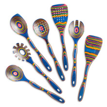 Juego de Cucharas de Sopa de Utensilios de Cocina de Madera de Siete Piezas, Suministros de Cocina de Madera, Espátula y Colorida