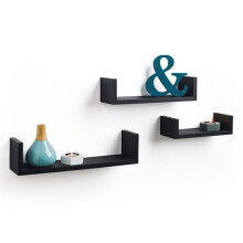 Black Set of 3 Floating Shelves Wall Mounted Wooden Shelf Storage Unit Bookcase
