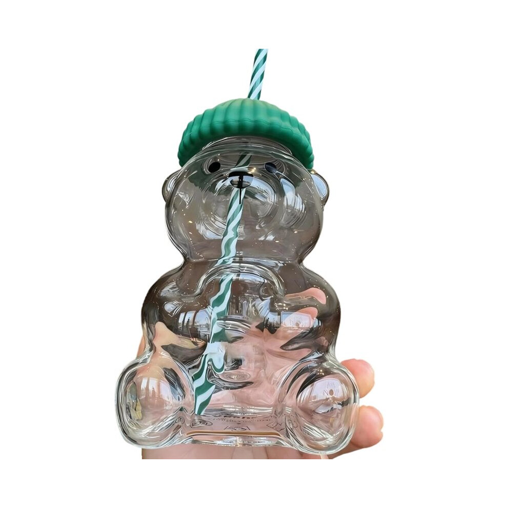Tlily Bear Straw Cup, Cute Baby Glass Straw Cup, Bear Design, Ideal For Coffee & Drinks, 20Oz