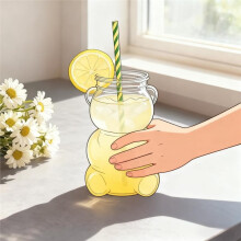 Bear Straw Cup, Cute Baby Glass Straw Cup, Bear Design, Ideal for Coffee & Drinks, 20oz