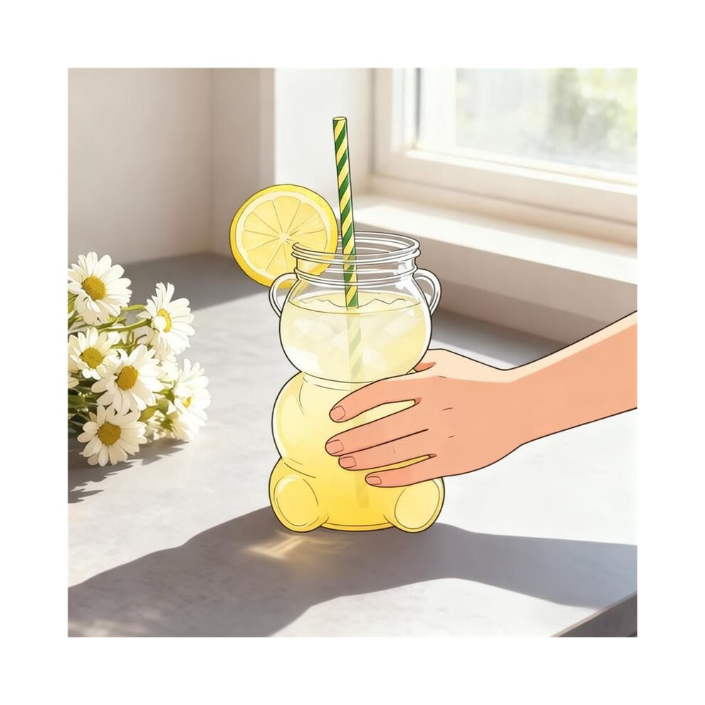 Bear Straw Cup, Cute Baby Glass Straw Cup, Bear Design, Ideal for Coffee & Drinks, 20oz