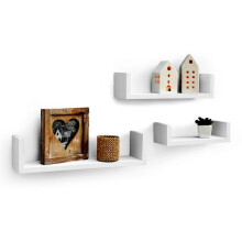 White Set of 3 Floating Shelves Wall Mounted Wooden Shelf Storage Unit Bookcase Display
