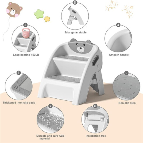 Folding Toddler Step Stool for Bathroom and Potty Training,Anti-Slip, Anti-Tip A-Frame Design with 10-Second Setup 2