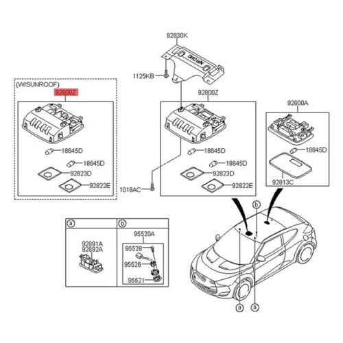 92800-4V000 Car OverHead Light Console Glasses Box Reading Light Assy for    I30 IX25 2012-2016 1