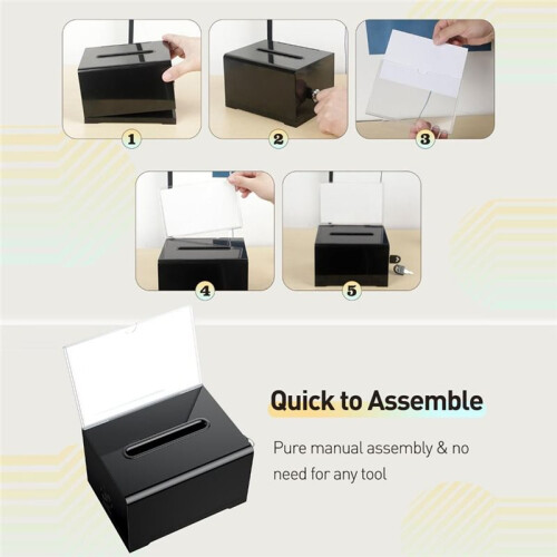 Plastic Container with Lock and Sign Holder Suggestion Box Acrylic Solid Donation Box Durable Ballot Box Voting 1