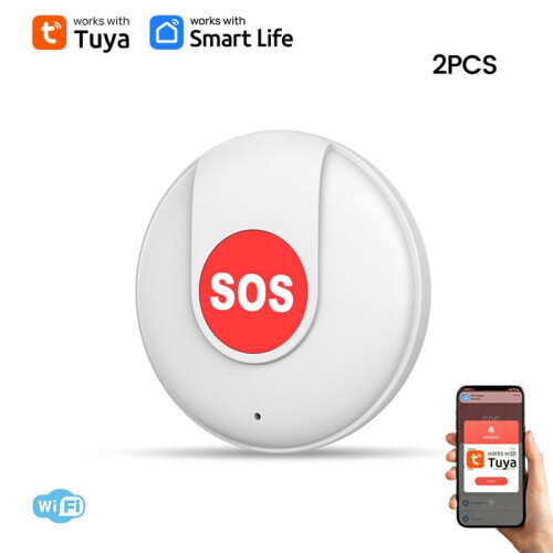 2PCS Tuya  WiFi SOS Button Emergency Wireless Security Alarm Panic Device for Safety  Life Remote 2