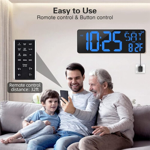 Large Digital Wall Clock WiFi Sync,16.5in LED Large Display with Temperature/Date/Week,for Home Office EU Plug 1