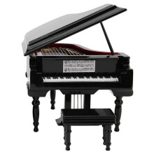 Kit de Modelo de Piano de Cola en Miniatura, Instrumento Musical con Silla, para DecoracióN de Oficina en Casa (Negro, Sin MúSica) PequeñO