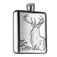 HONEST Flachmann Aus Edelstahl mit Weinmotiv, 177 Ml, Hirschmuster, Whiskey-Tasche, Whiskyflasche, Alkoholflasche - Elch, 200-300 Ml