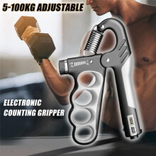 Adjustable Electronic Counting Hand Grip Strengthener for Men Women Adult Muscle Recovery Fitness Grey