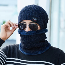 (#2Navy-2Pcs(Hat+Scarf)) Women Winter Mens Warm Ski Beanie Cap Wool Knit Snow Hat Skull Balaclava Scarf
