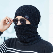 (#2Black-2Pcs(Hat+Scarf)) Women Winter Mens Warm Ski Beanie Cap Wool Knit Snow Hat Skull Balaclava Scarf