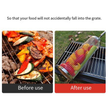 Rullande Grillkorgar för Utomhusgrillbur med Handtag Grill Grill Nätrör Rostfritt Stål Stort Runt Nät B