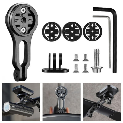 Bicycle Handlebar Computer Holder, Bike Stopwatch Mount, Speedometer Support - Adjustable Alloy Black 1