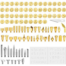 Juego de 105 Letras con Punta para Pirograbado, Incluye Plantilla de Alfabeto con Letras, Números y Símbolos para Grabado en Relieve.