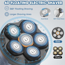 Rasoio Elettrico 6D per Uomo, Rasoio Magnetico Wet&Dry, Impermeabile IPX6, Display LED, Kit per La Cura Della Pelle Ricaricabile e Senza Fili