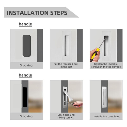 Pocket Door Handles and  Pull Matte , Handles Hardware ,Recessed Finger Flush Pulls 3pcs Silver 1