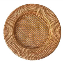 13 Inch Handmade Natural Rattan Plate Decorative Round Placemat Bread Snack Serving Tray Table Decor