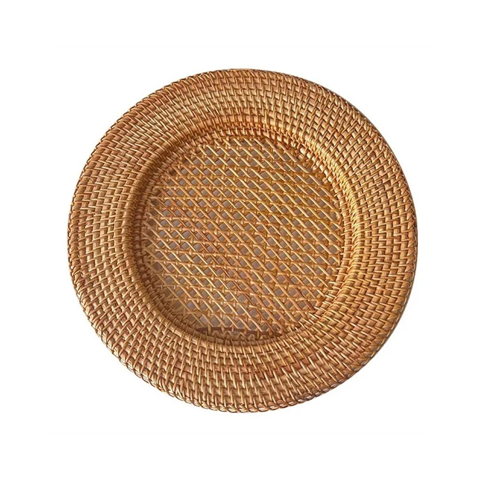 Tauoh 13 Inch Handmade Natural Rattan Plate Decorative Round Placemat Bread Snack Serving Tray Table Decor