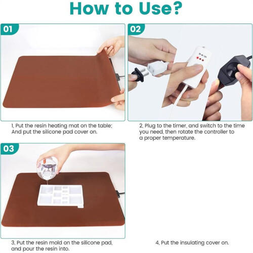 Epoxy Heating Mat with Cover Timer, Heat Pad for Resin Molds, Fast Curing Drying Warming Machine US Plug 1
