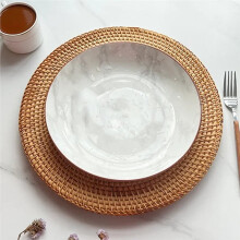 Assiette Ronde Décorative en Rotin Naturel Faite à la Main de 33 cm, Set de Table, Plateau de Service pour Pain, Collation, Décoration de Table