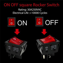 30A 250V AC DPST 4-Pins Tuimelschakelaar, 4-Pack Rood Verlichte aan/Uit T125 Tuimelschakelaar, Zware Uitvoering voor Huishoudelijke Apparaten