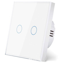 Europeisk AC100-240V Härdat Svartvitt Glas Touch-Strömbrytare Vägg Ljussensor Knapp Gang 10A Avbrott 2 Gang (EU)