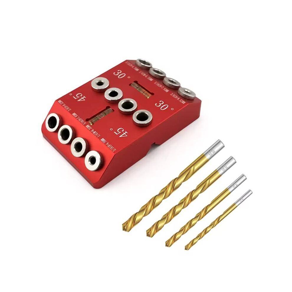 Drill Guide With 30/45/90 Angled/Straight Holes 4 Sizes Drill Jig For Woodworking Includes Bubble Level 4711672648648