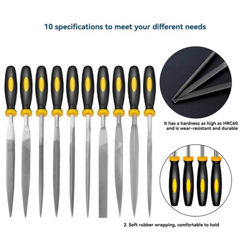 10PCS Bearing Steel File DIY 3D Printer Part 3D Model File Two-Tone Handle Assorted Files Small Files Tools