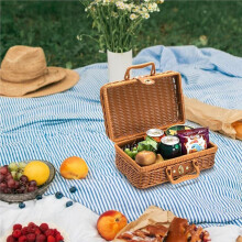 Panier de Pique-Nique en Osier, Accessoire Décoratif, Valise Vintage, Panier de Rangement, Organisateur de Maquillage, Serrure en Métal, Rotin en