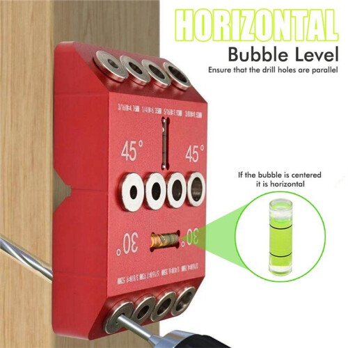 Drill Guide with 30/45/90 Angled/Straight Holes 4 Sizes Drill Jig for Woodworking Includes Bubble Level 2