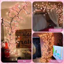DIY-Lichterkette „Kirschblüten-Weidenranken", 2,3 M Lang, 144 LEDs, mit Fernbedienung und Timer, für Schlafzimmer und Zuhause