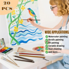 20 Pack Pottery Glaze Brushes, Wool Ceramic Brushes with Wood Handle, for Acrylic Painting, Watercolor Oil Art Painting